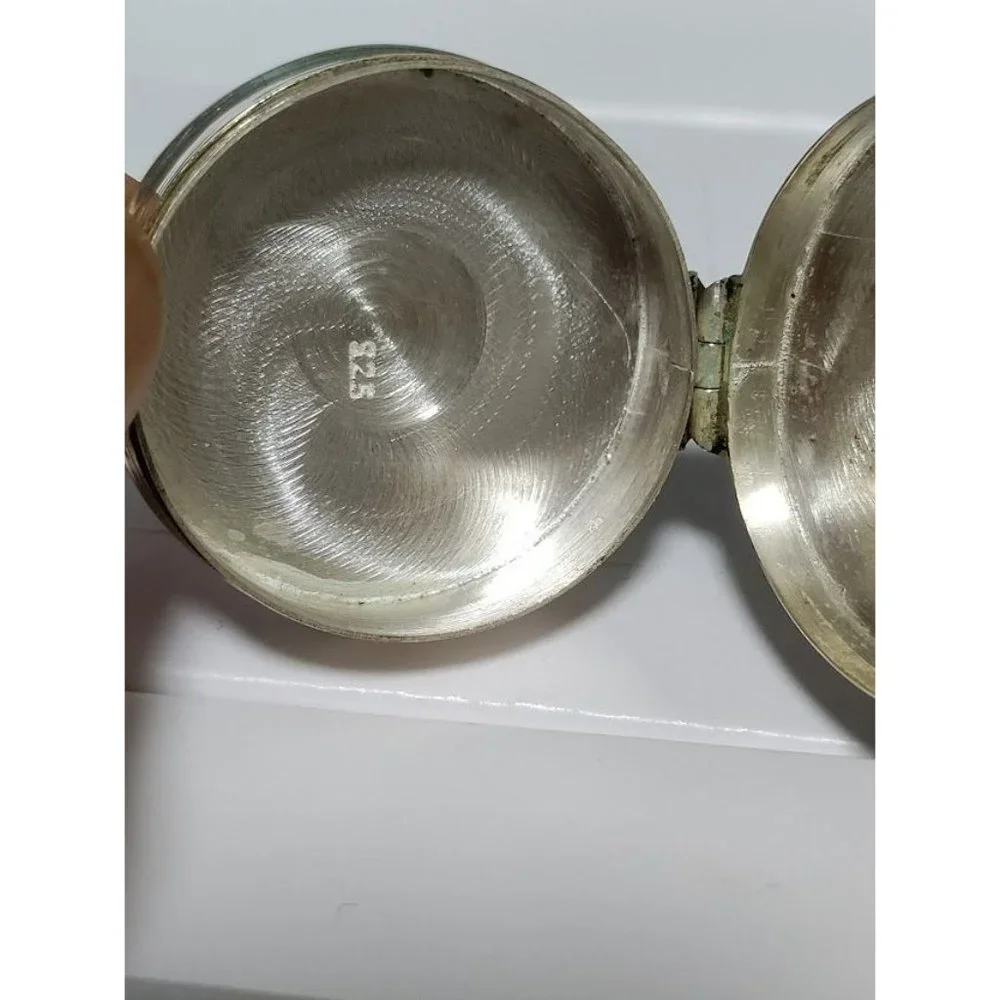 Vintage Sterling Silver Maple Marcasite Embossed Design Pewter Trinket Box Round - Picture 5 of 10